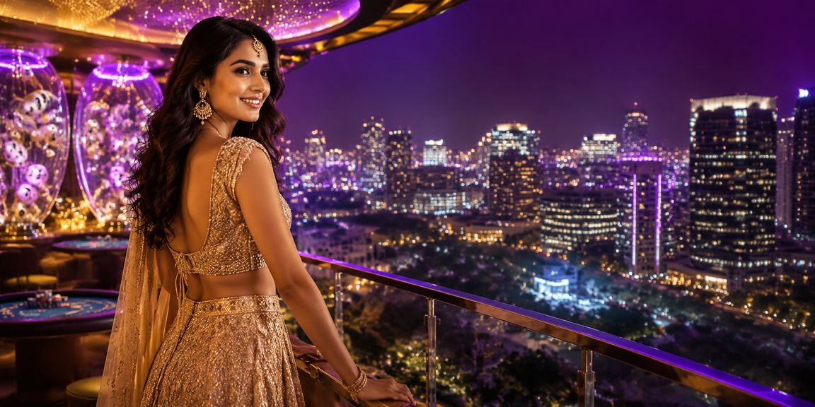 Indian lady enjoying lottery with colorful traditional attire